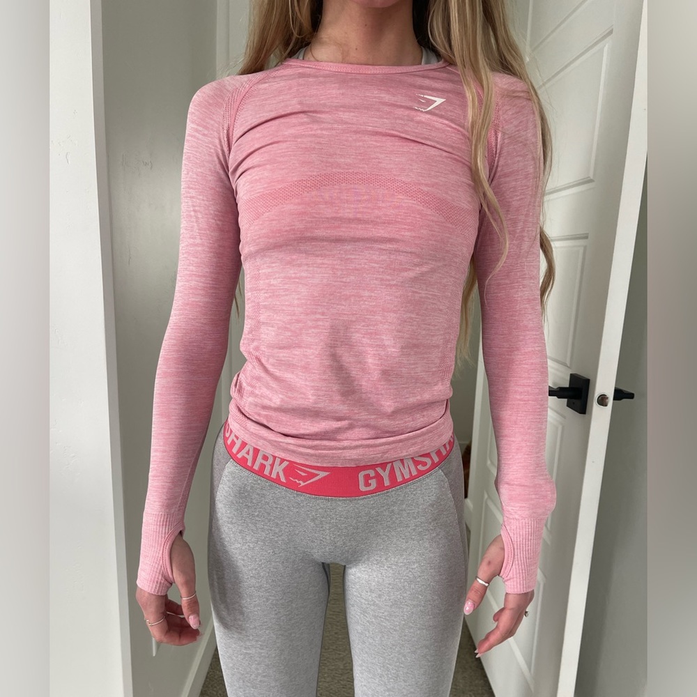 Pink Gymshark fitted long sleeve shirt, size S.